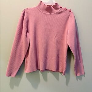 First Issue Liz Claiborne Pink Ribbed Mock Neck Button Shoulder Top Size L